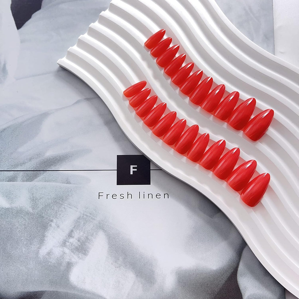 Vibrant Orange Red Almond Press-On Nails - Reusable Medium Length Acrylic Stiletto Nails for Women & Girls