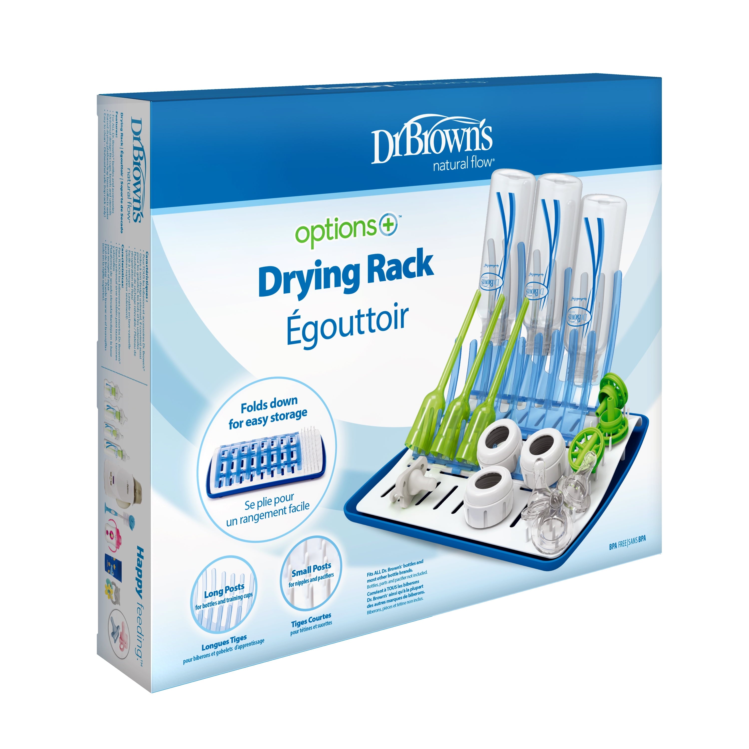 Dr. Brown'S Folding Baby Bottle Drying Rack for Easy Storage, Dry Baby Essentials, BPA Free, Blue