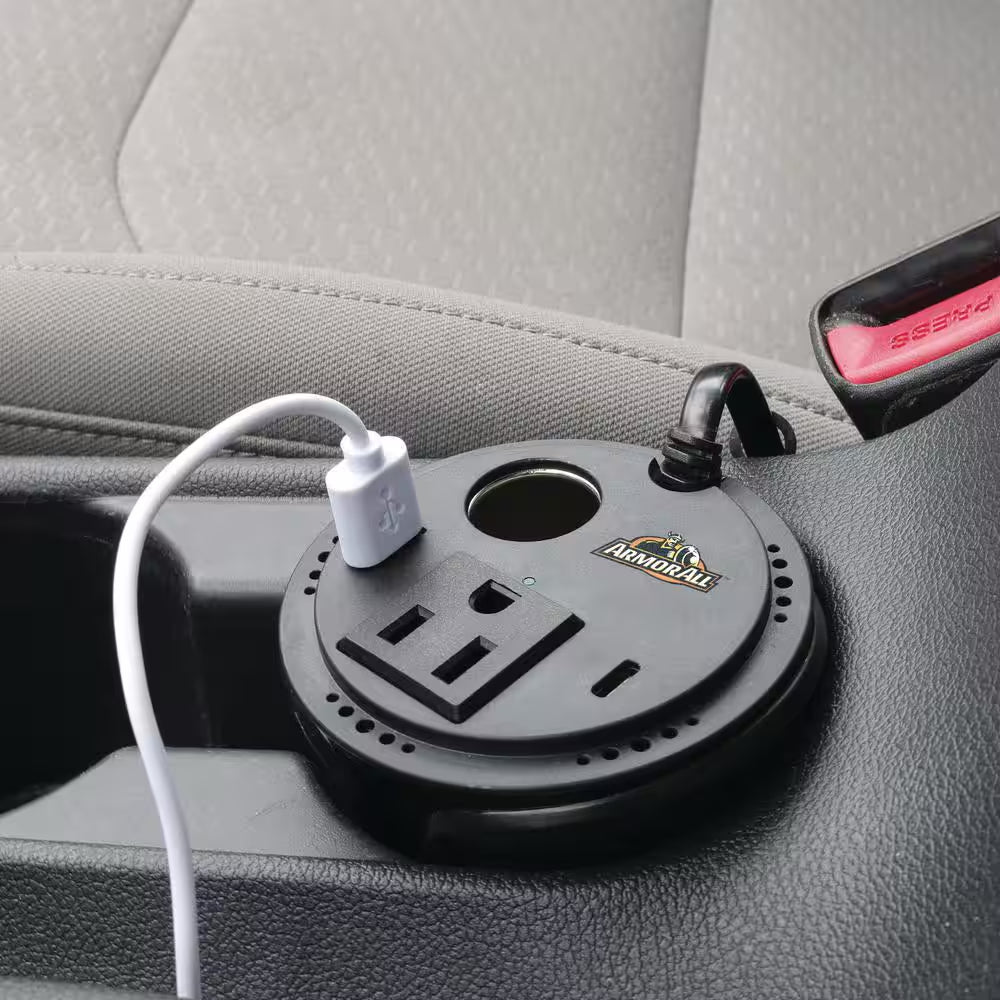 150W Cup Holder Power Inverter, DC AC USB Type-C, Extend Power to Back of Car