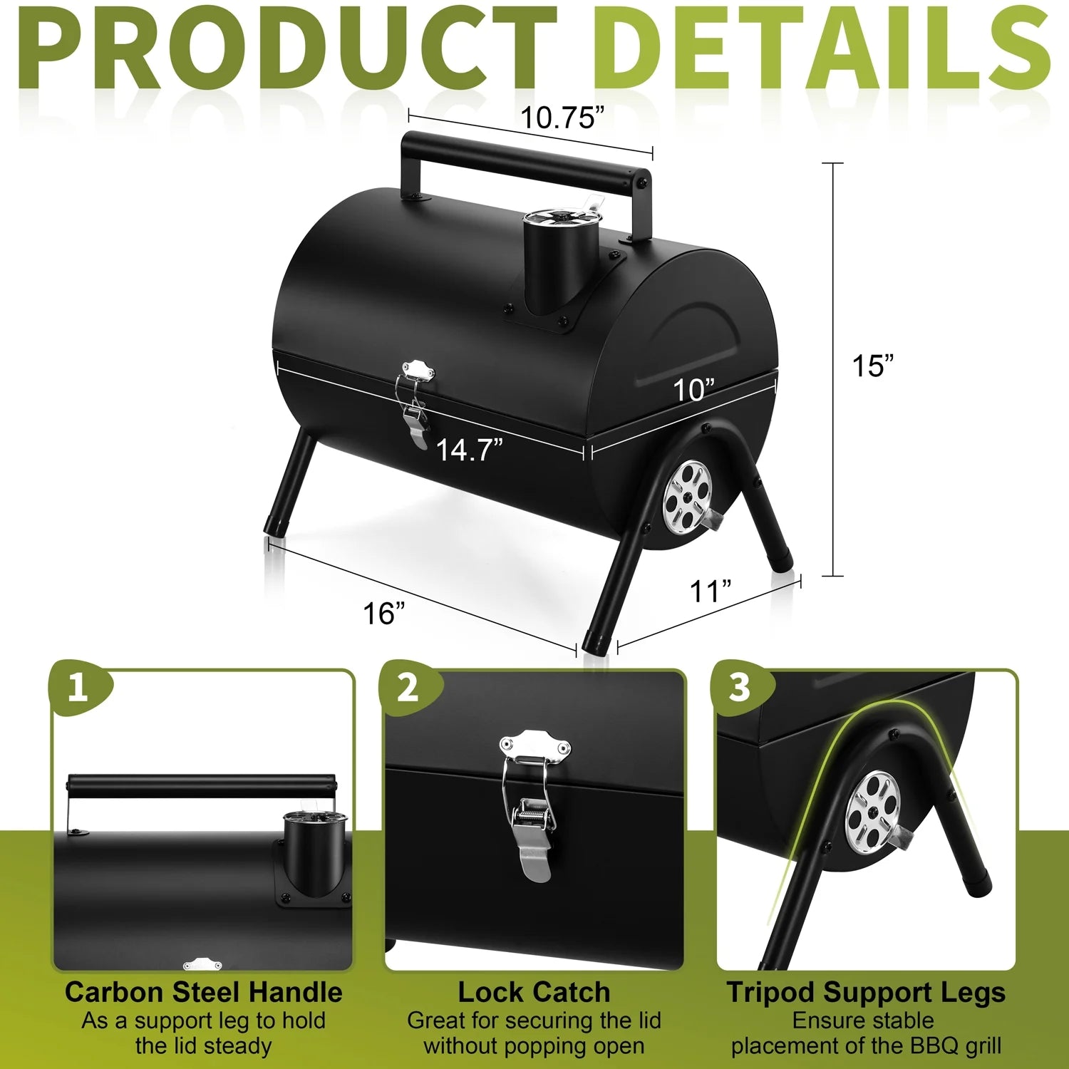 Portable Charcoal Grill, Small Tabletop Barbecue Grill with Tray, Grilling Rack, and Charcoal Rack, Suitable for Outdoor Camping Picnic Backyard Beach - Black