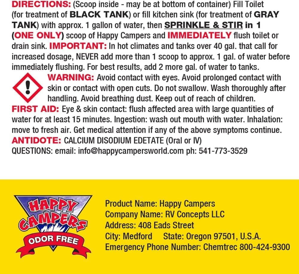 Happy Campers RV Toilet Treatment - Ultimate Odor Control & Long-Lasting Tank Care (18 Treatments) - Prevent Clogs, Buildup & Sensor Failures for a Clean, Healthy, Odor-Free RV Experience