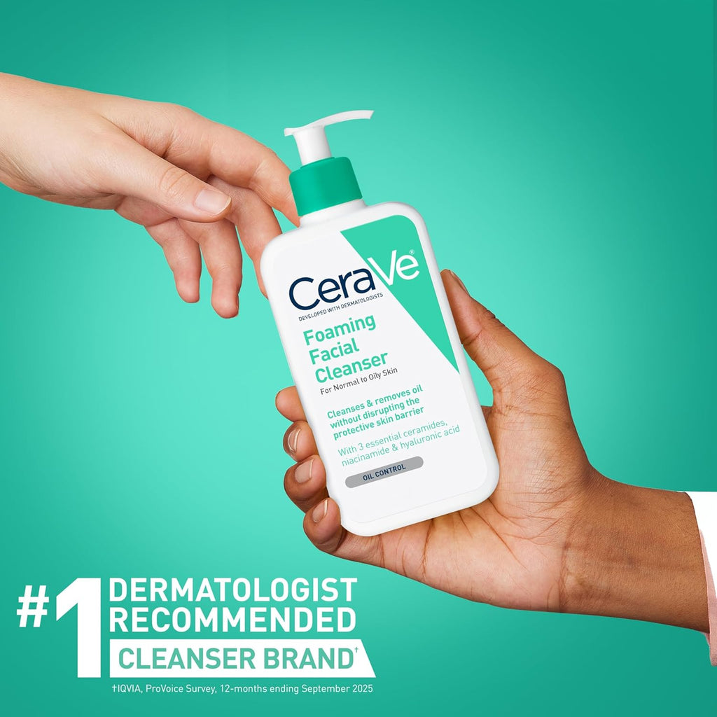 Cerave Foaming Facial Cleanser, Daily Face Wash for Oily Skin, Hyaluronic Acid + Ceramides + Niacinamide, Fragrance Free, Non-Drying Oil Control Face Wash, 19 Fluid Ounces