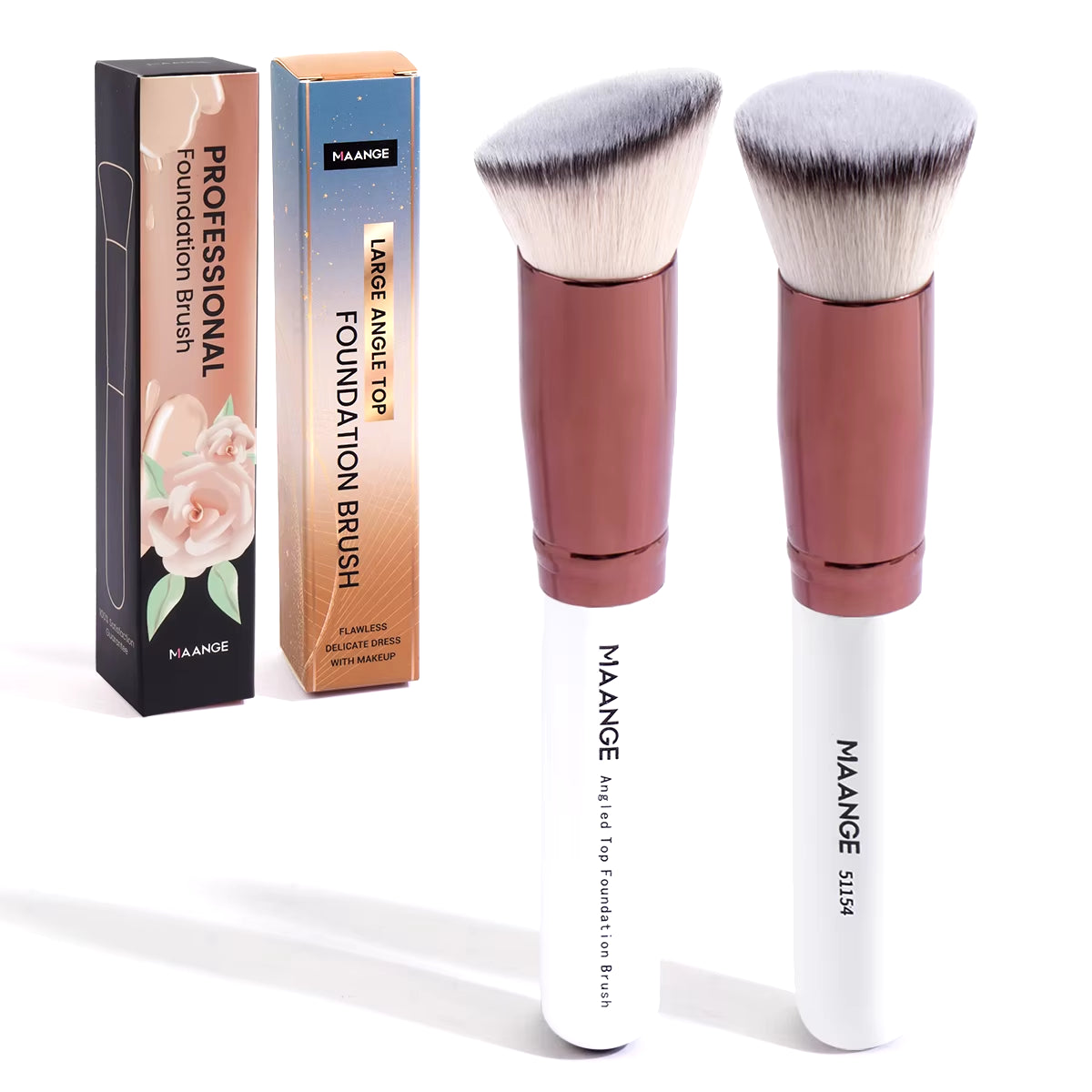 MAANGE 2PCS Foundation Makeup Brush Set Flat Angled Kabuki Powder Blush Brush for Liquid Soft Bristles Cosmetic Makeup Tools