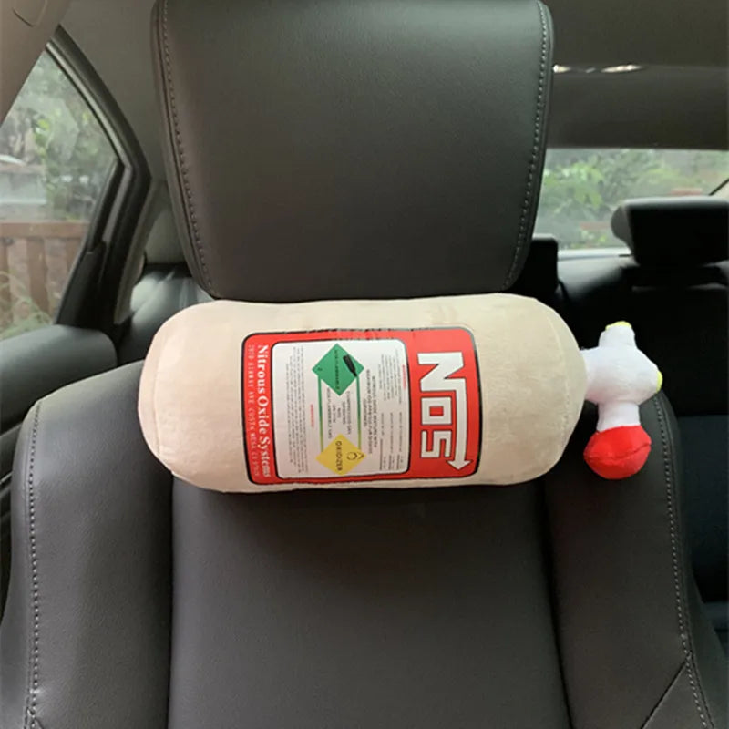 Car Seat Neck Pillow and Waist Cushion - Creative Plush Headrest in Nitrogen Cylinder Shape, Premium Car Accessories