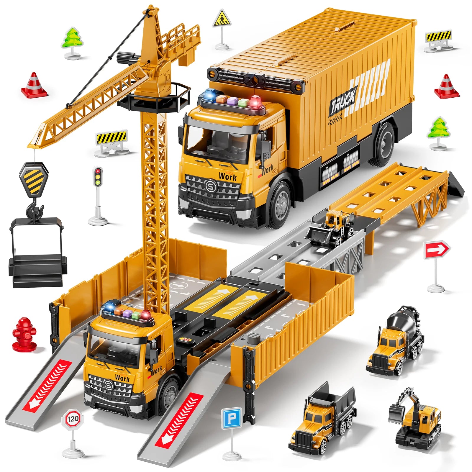 Ultimate Carrier Truck Race Track Set - Construction Toy for Boys Aged 3-8 with Tower Crane and Transport Cars