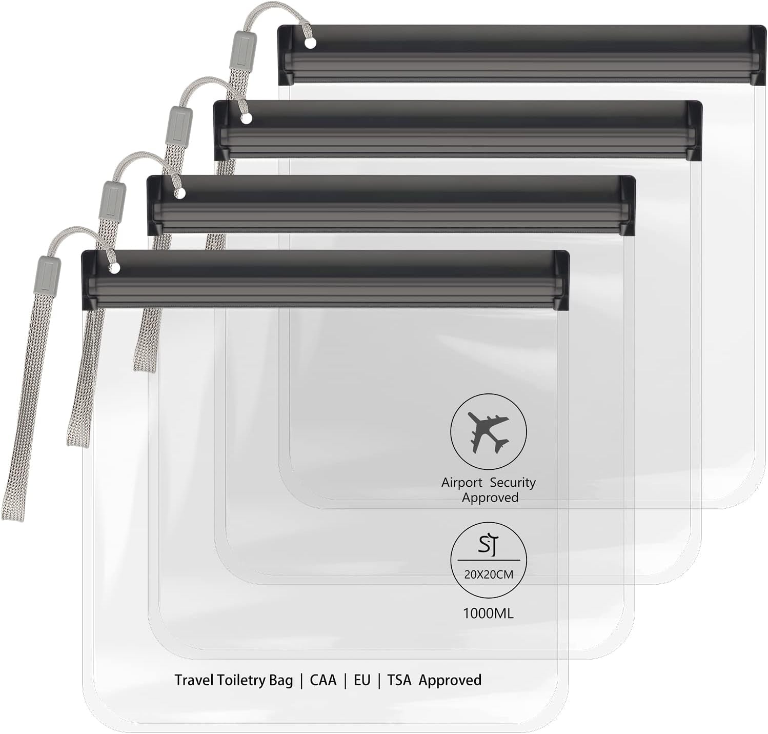 4-Pack Clear TSA Approved Quart Size Toiletry Bags - Waterproof & Leakproof Travel Solutions for Liquids - Perfect for EU, UK & US Carry-On Regulations