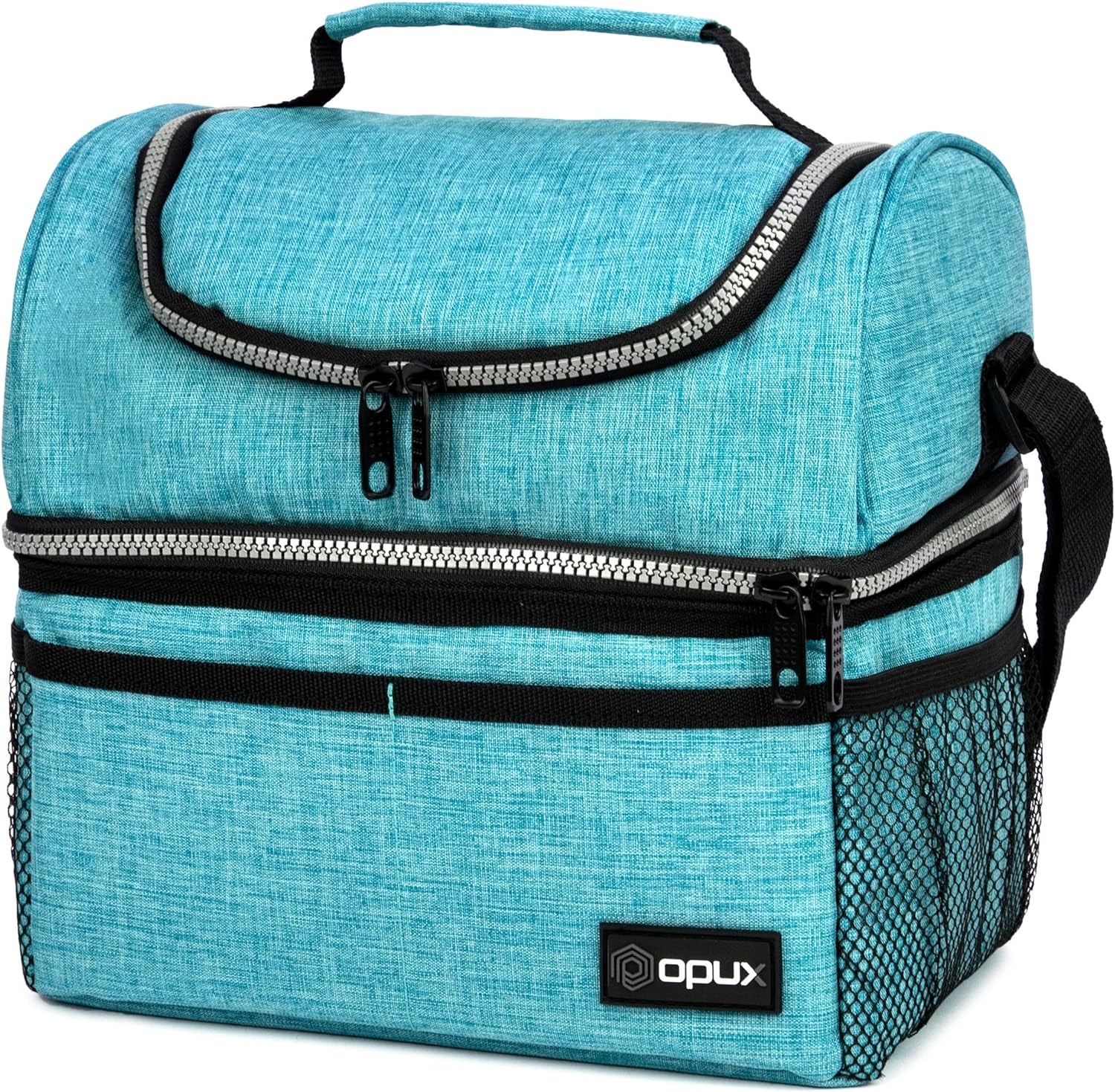 OPUX Insulated Double Decker Lunch Box - Large 12L Leakproof Cooler for Adults & Kids - Aqua Turquoise Soft Tote for Work & School Meal Prep