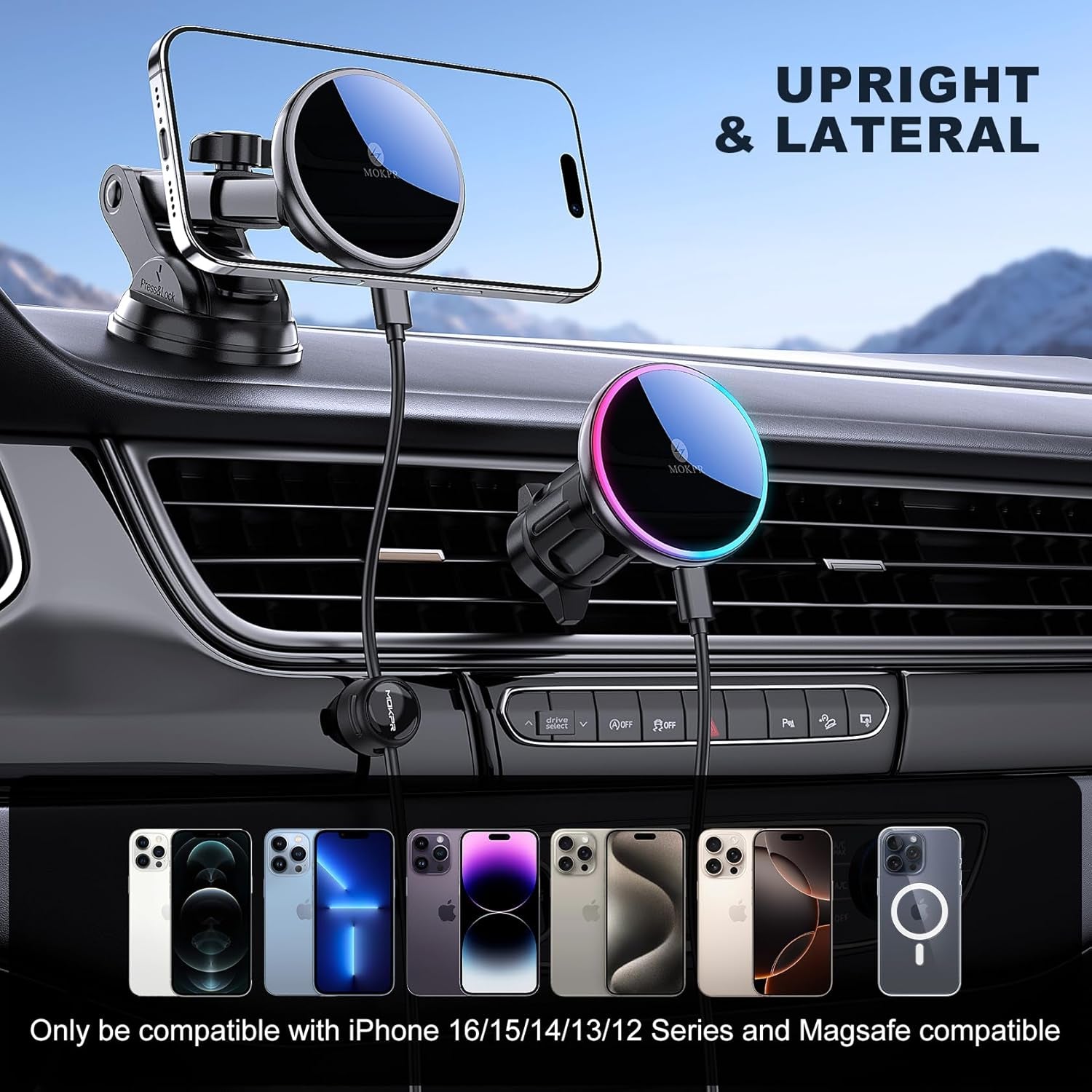 MOKPR for Mag-Safe Car Mount Charger, Magnetic Phone Holder for Your Car Charger Dash Windshield Vent Magnetic Wireless Car Charger Mount for Iphone 17 16 15 14 13 12