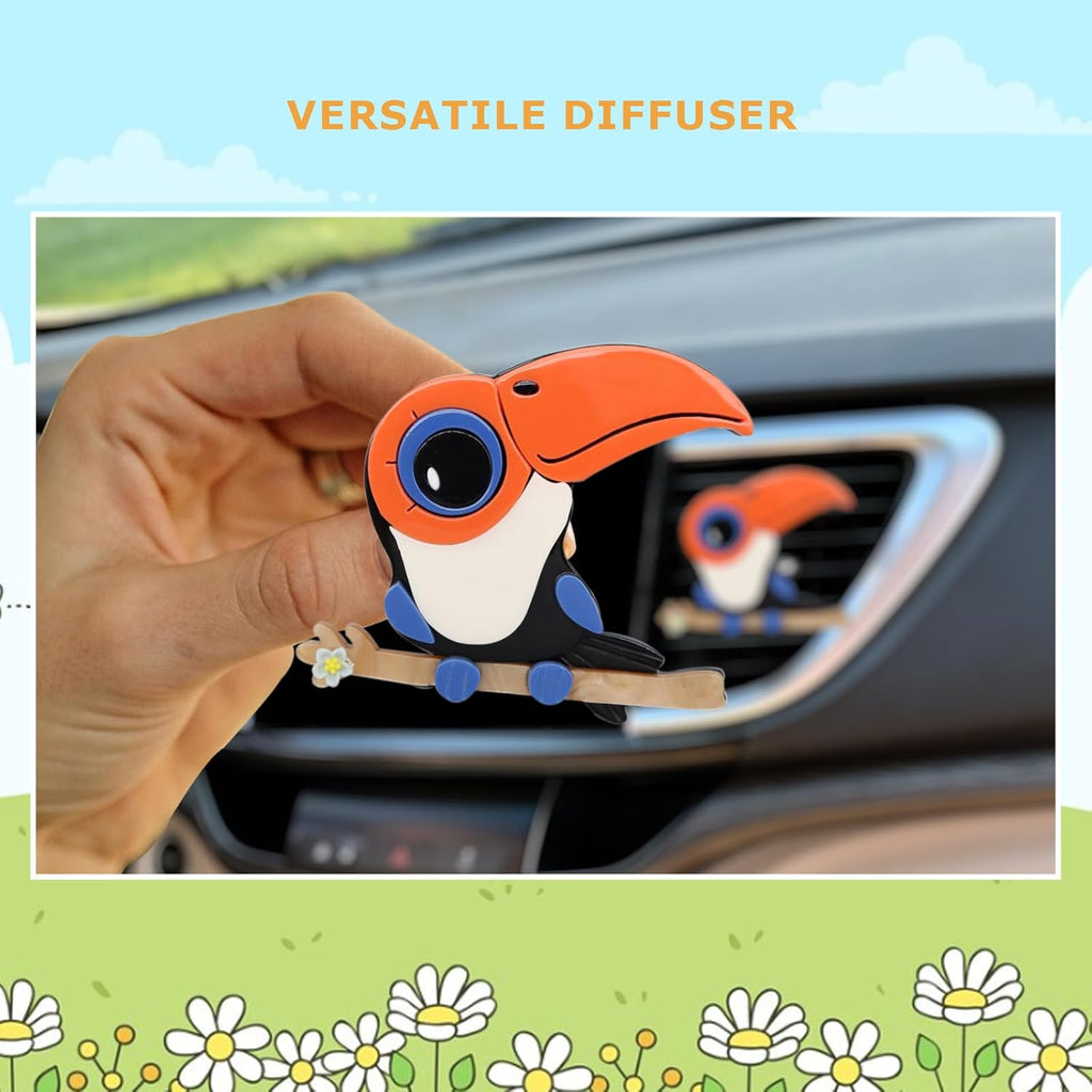 Cute Toucan Car Air Freshener Clip - Refillable Acrylic Rainforest Decor for Women and Teens