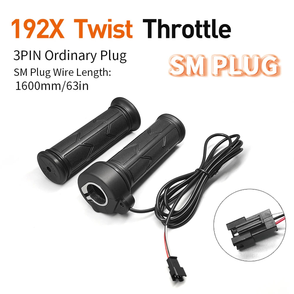 WUXING 192X Full Twist Throttle Electric Bicycle Right Handle Throttle Waterproof/Sm Connector for E Bikes or Electric Scooter