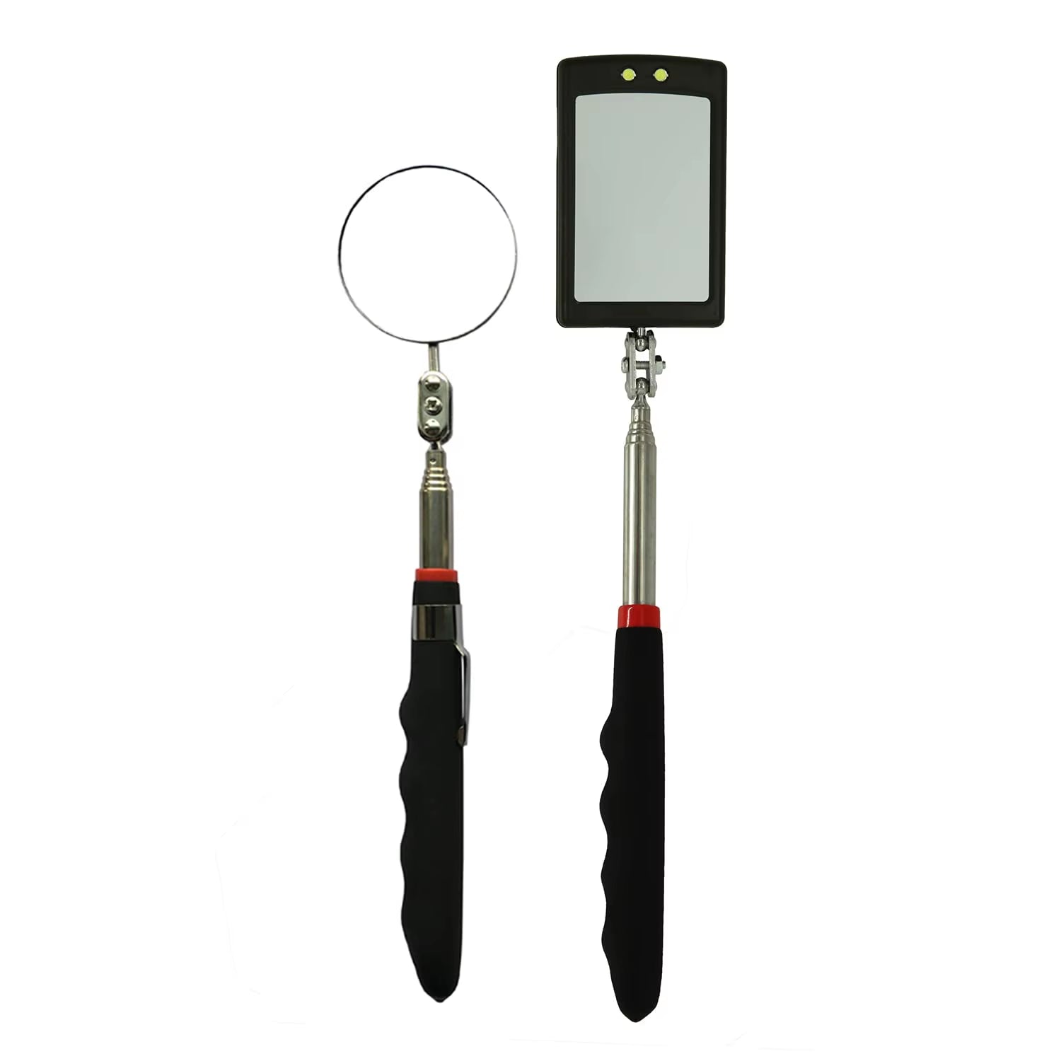 360° Inspection Mirror LED Light Extend Telescopic Inspection Work Mirror with Grip Handle Car Maintenance Repairing Pickuptools