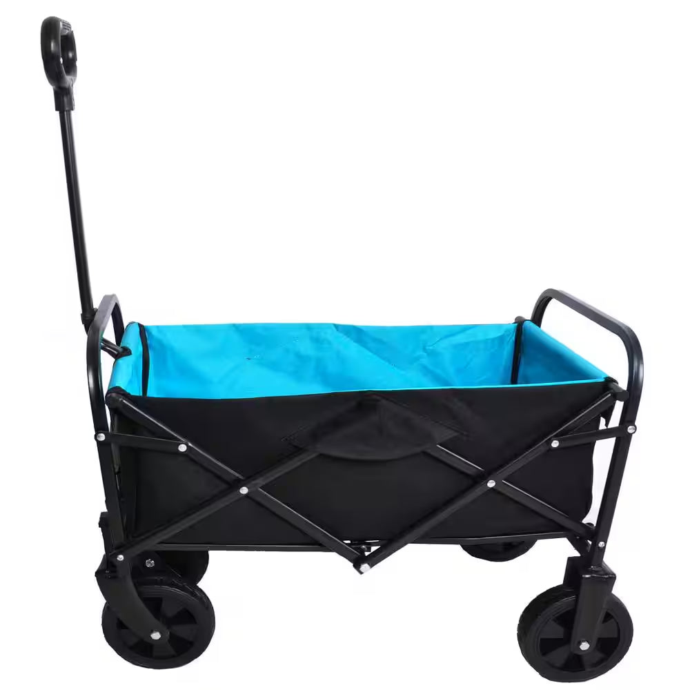1.35 Cu.Ft. Black and Blue Fabric Steel Frame Folding Wagon Garden Cart for Shopping Beach