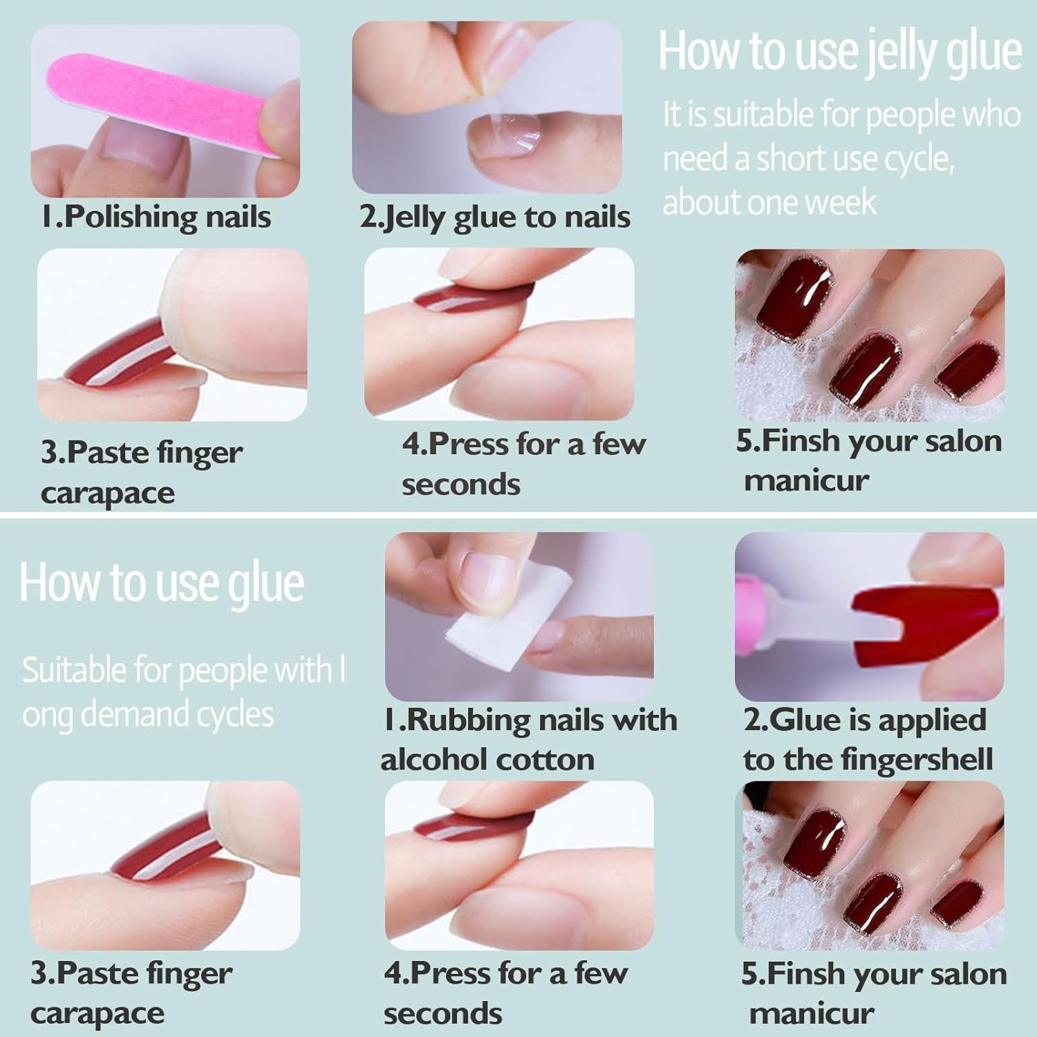 Stylish 6 Pack French Tip Press-On Nails - Almond, Square & Coffin Shapes in Elegant White & Bold Black, Complete with Glue!