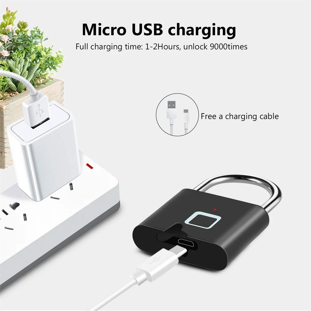 KERUI Keyless USB Rechargeable Fingerprint Smart Padlock - Waterproof, Quick Unlocking, Portable Anti-Theft Zinc Lock