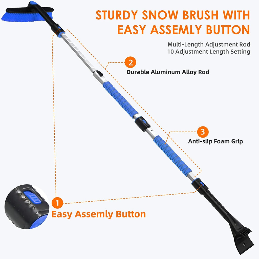 Ice Scraper and Extendable 62.4" Snow Brush, Snow Scraper for Car Windshield with 360° Pivoting Brush Head for Car, Blue