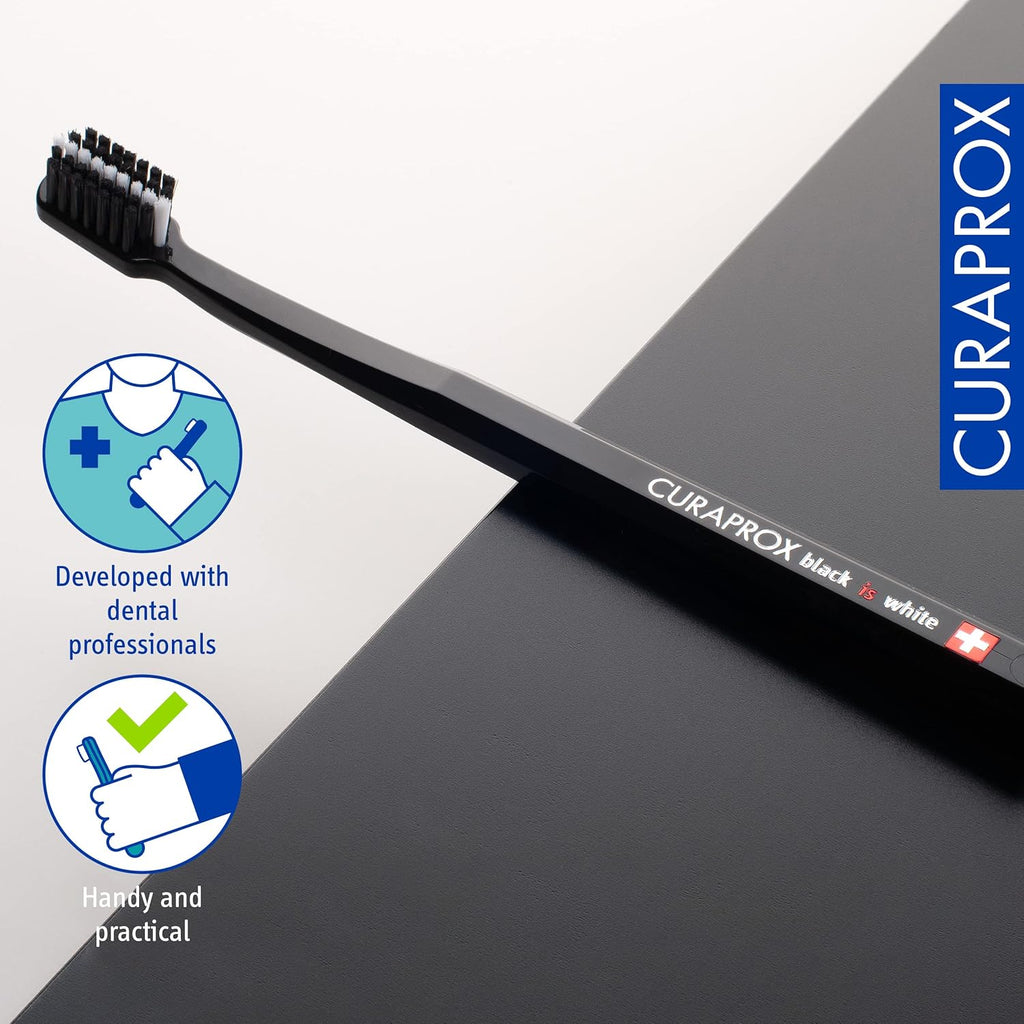 Curaprox Toothbrush Duo – for Adults | Stylish Black Toothbrushes with Ultra-Soft Filaments | Whitening-Friendly | Black | 2-Pack