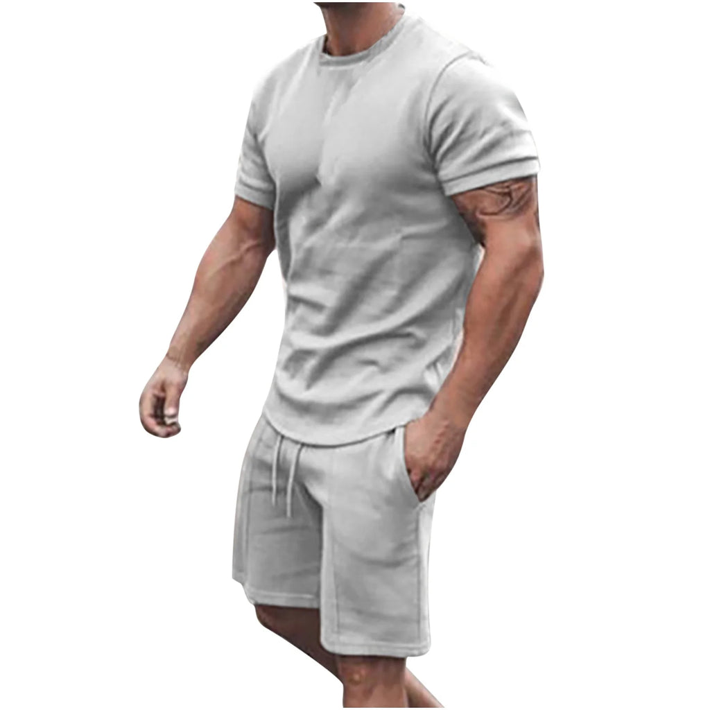 Conjunto De Camiseta Y Shorts De Manga Corta Para Hombre, Ropa Deportiva Casual Con Cuello Redondo Y Músculos, Conjunto Deportivo De 2 Piezas, Atuendos De Verano