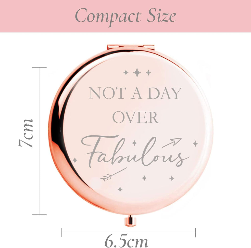 CV CHARVORIA Birthday Gifts for Women - Not a Day over Fabulous Rose Gold Compact Mirror - Birthday Gift Ideas for Friend; Coworker, Aunt, Mom - All Ages Inc. 30Th, 40Th, 50Th 60Th, 70T 80Th