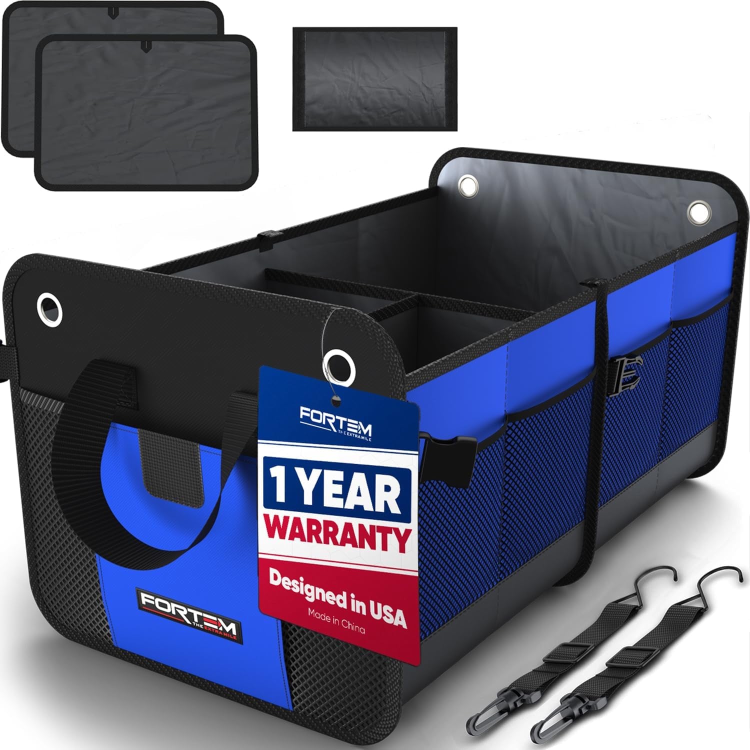 Ultimate FORTEM SUV Trunk Organizer - Collapsible Multi-Compartment Storage Bag with Non-Slip Bottom & Adjustable Straps - Perfect Car Accessory for Men & Women (65L)