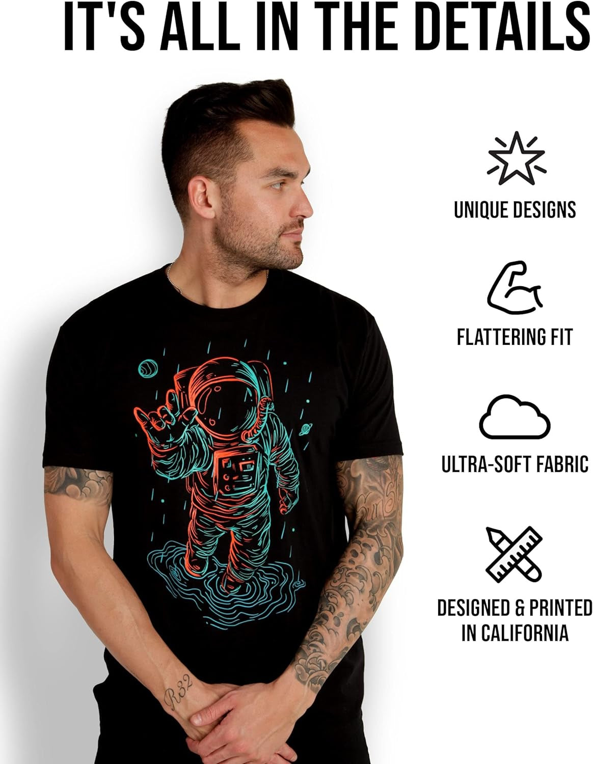 INTO the AM Infinite Falls Mens Graphic Tee - Cool Novelty Design Crewneck T Shirts for Guys (Black, 4X-Large)