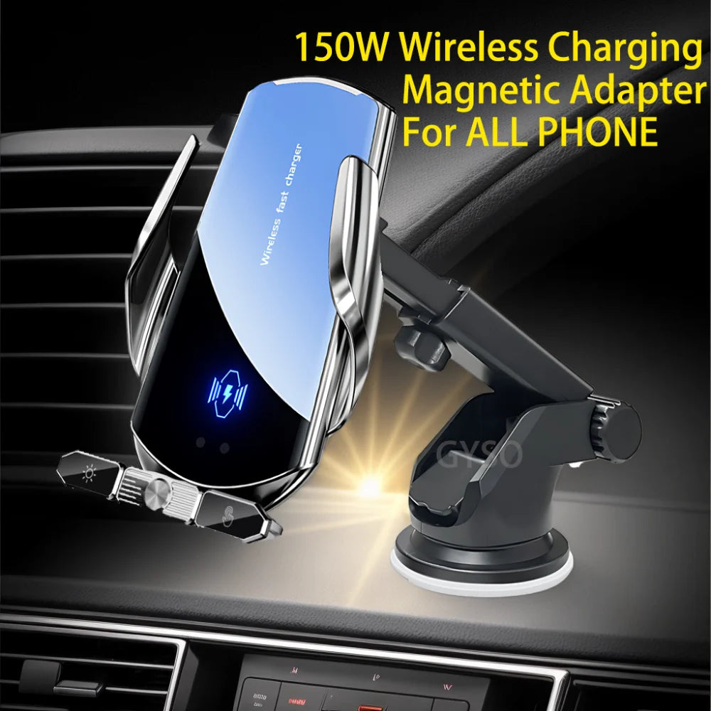 150W Car Phone Holder Wireless Charger for Iphone 12 13/14/15 16 Pro Max Windshield Dashboard Air Vent Mount with Fast Charging