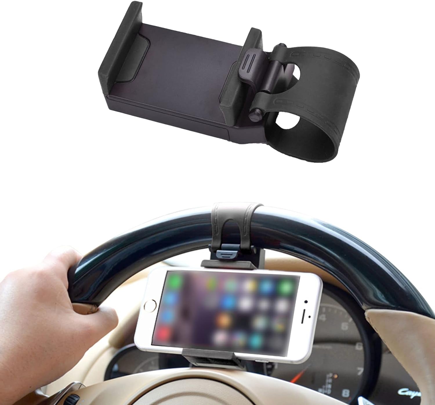 HAOBO Adjustable Car Phone Holder - Universal Hands-Free Steering Wheel Mount for All Smartphones (Black)