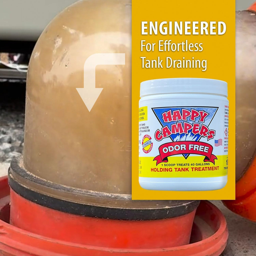 Happy Campers RV Toilet Treatment - Ultimate Odor Control & Long-Lasting Tank Care (18 Treatments) - Prevent Clogs, Buildup & Sensor Failures for a Clean, Healthy, Odor-Free RV Experience