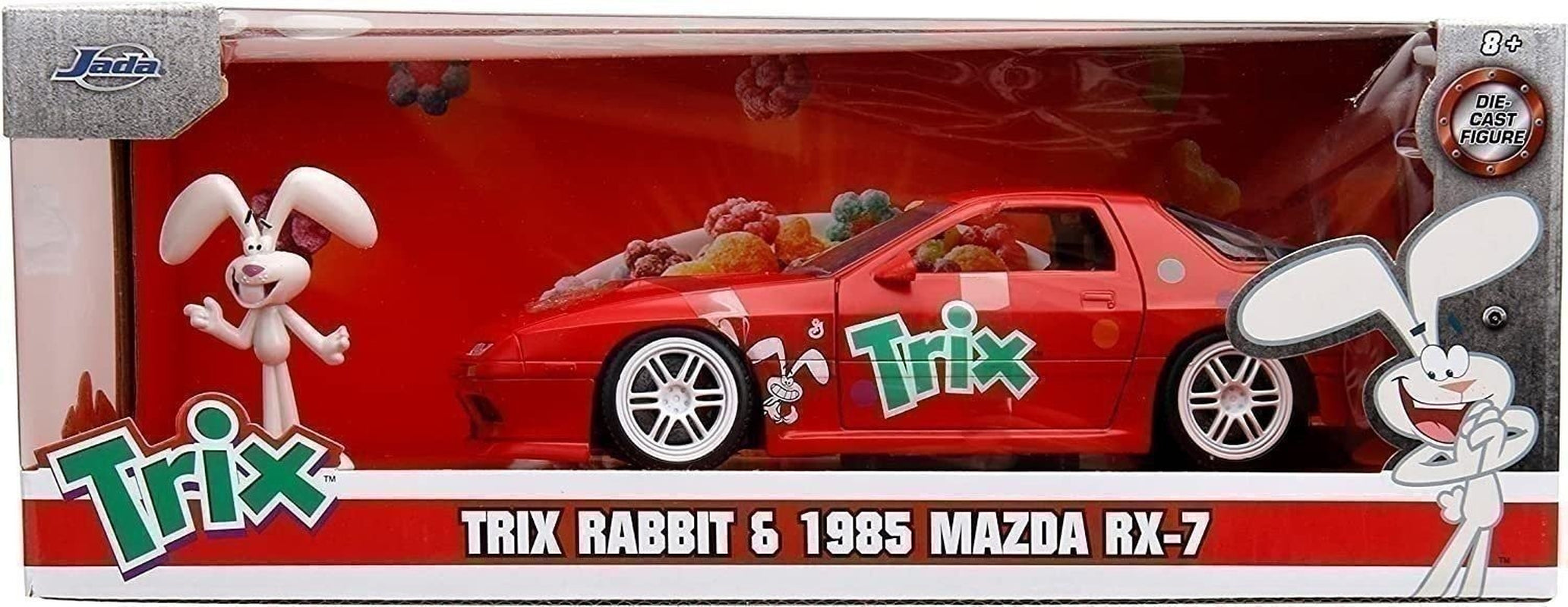General Mills Trix 1:24 Scale 1985 Mazda RX-7 Die-Cast Model Car with 2.75" Trix Rabbit Figurine