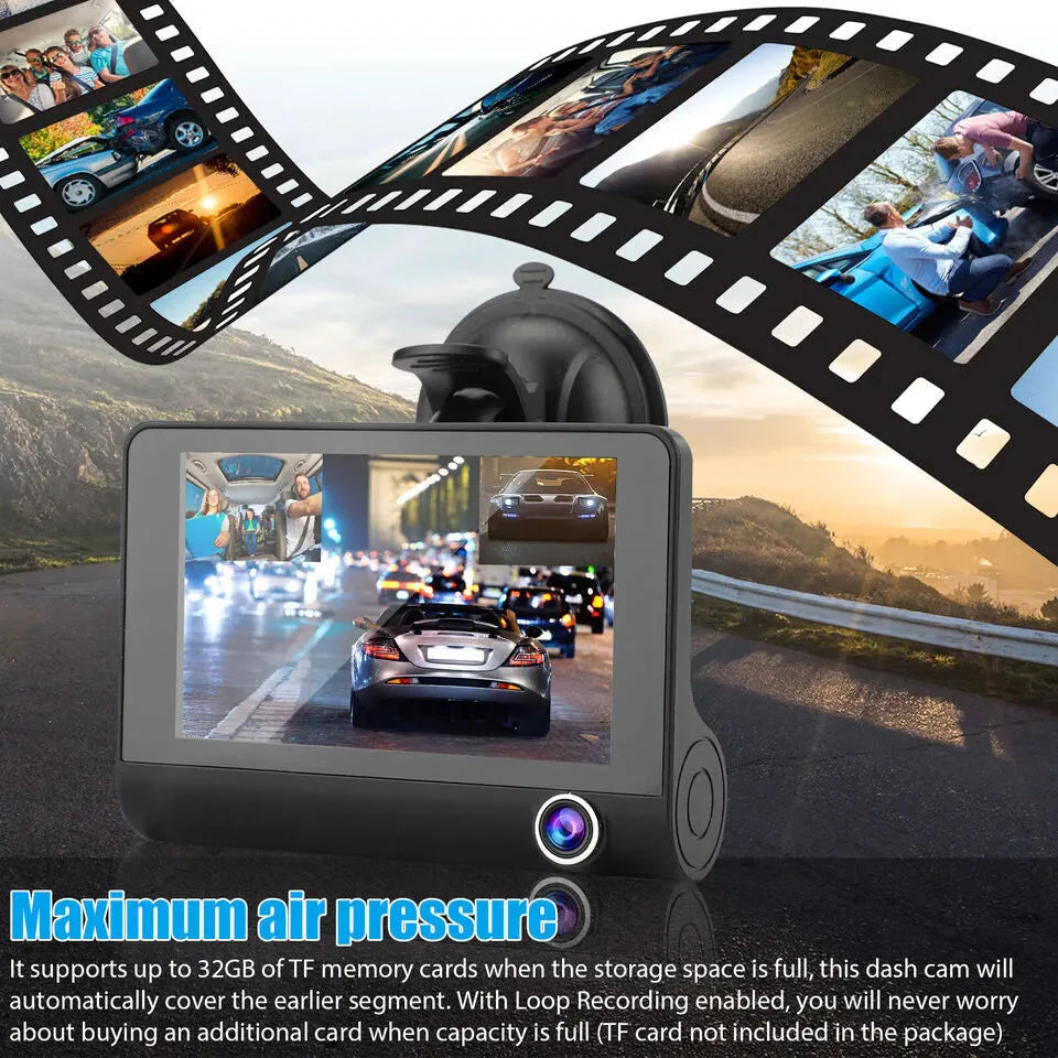 4-Inch Dual Lens Touchscreen Dash Camera for Front and Rear
