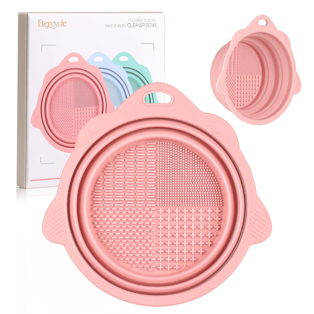 Etercycle Portable Foldable Silicone Makeup Brush Cleaner Bowl - Perfect for Brushes, Powder Puffs, and Sponges (Pink)