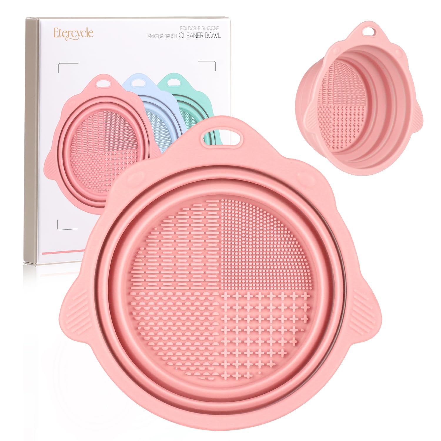 Etercycle Portable Foldable Silicone Makeup Brush Cleaner Bowl - Perfect for Brushes, Powder Puffs, and Sponges (Pink)