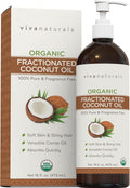 Viva Naturals Organic Fractionated Coconut Oil – 16 Fl Oz Multi-Purpose Moisturizer for Skin, Hair, and Massage, Perfect Carrier Oil for Essential Oils