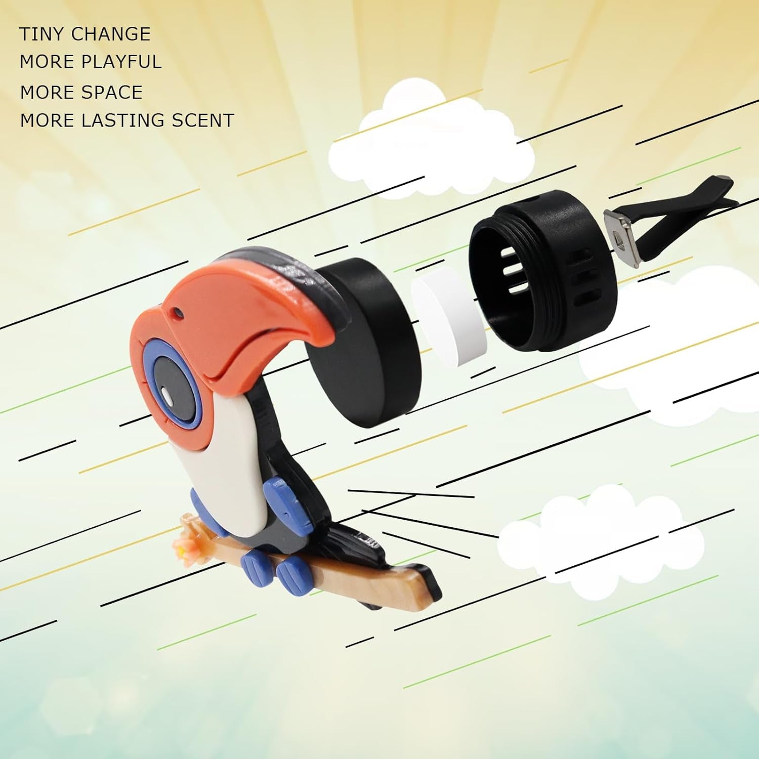 Cute Toucan Car Air Freshener Clip - Refillable Acrylic Rainforest Decor for Women and Teens