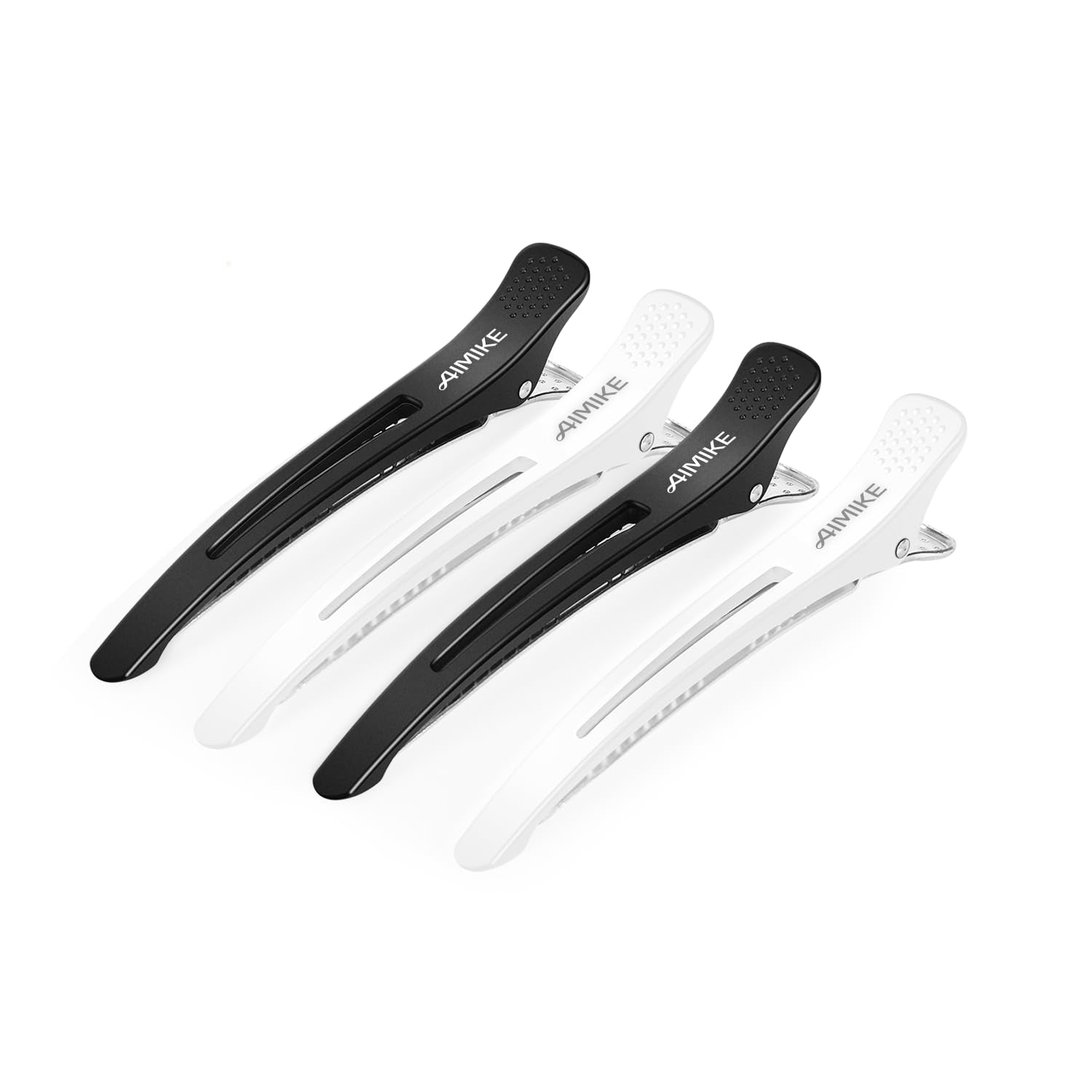 AIMIKE 6Pcs Professional Hair Clips for Styling Sectioning, Non Slip No-Trace Duck Billed Hair Clips with Silicone Band, Salon and Home Hair Cutting Clips for Hairdresser, Women, Men - Black 4.3” Long