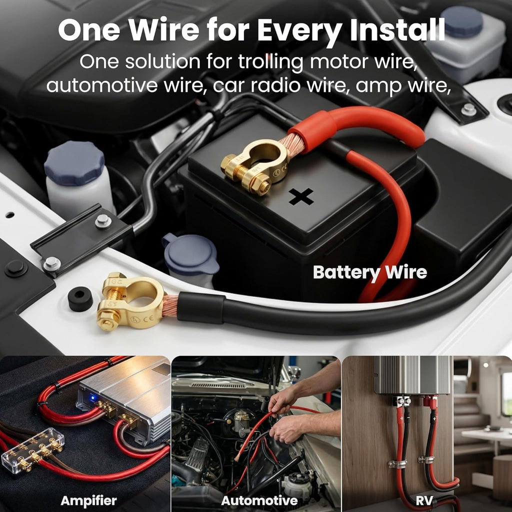 Gearit 4 Gauge CCA Electrical Wire Extension Cord - 25 Feet Black/Red for Automotive Power, Battery, Car Audio & RV Amp Wiring Kit