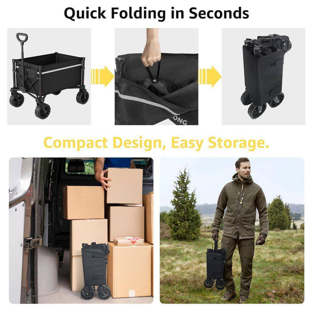 250 Lb Heavy Duty 90L Collapsible Wagon with 360° Wheels, Foldable Utility Cart for Camping, Garden and Grocery Shopping