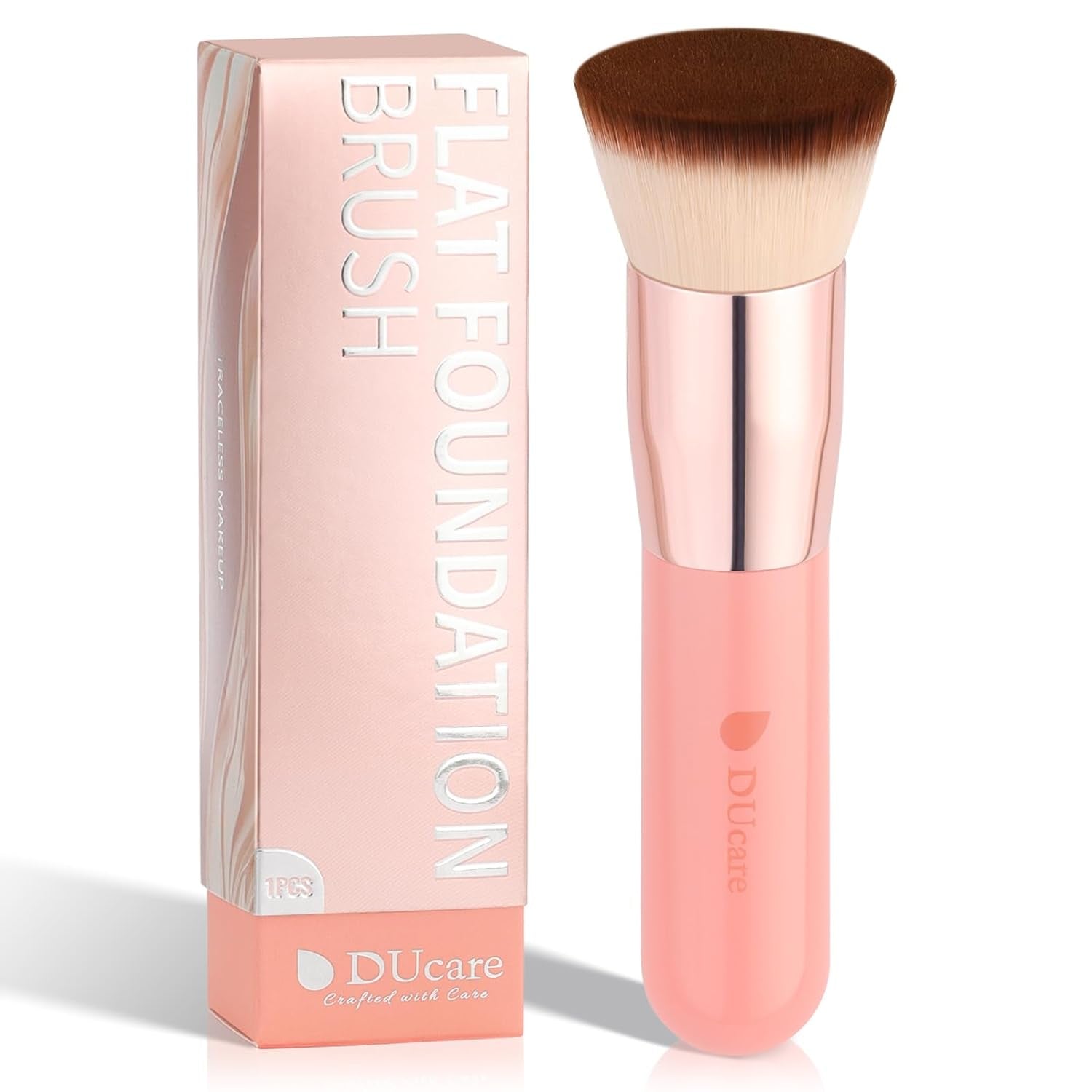 Ducare Premium Flat Top Kabuki Foundation Brush - Perfect for Liquid, Cream, and Powder Makeup - Stylish Pink Design