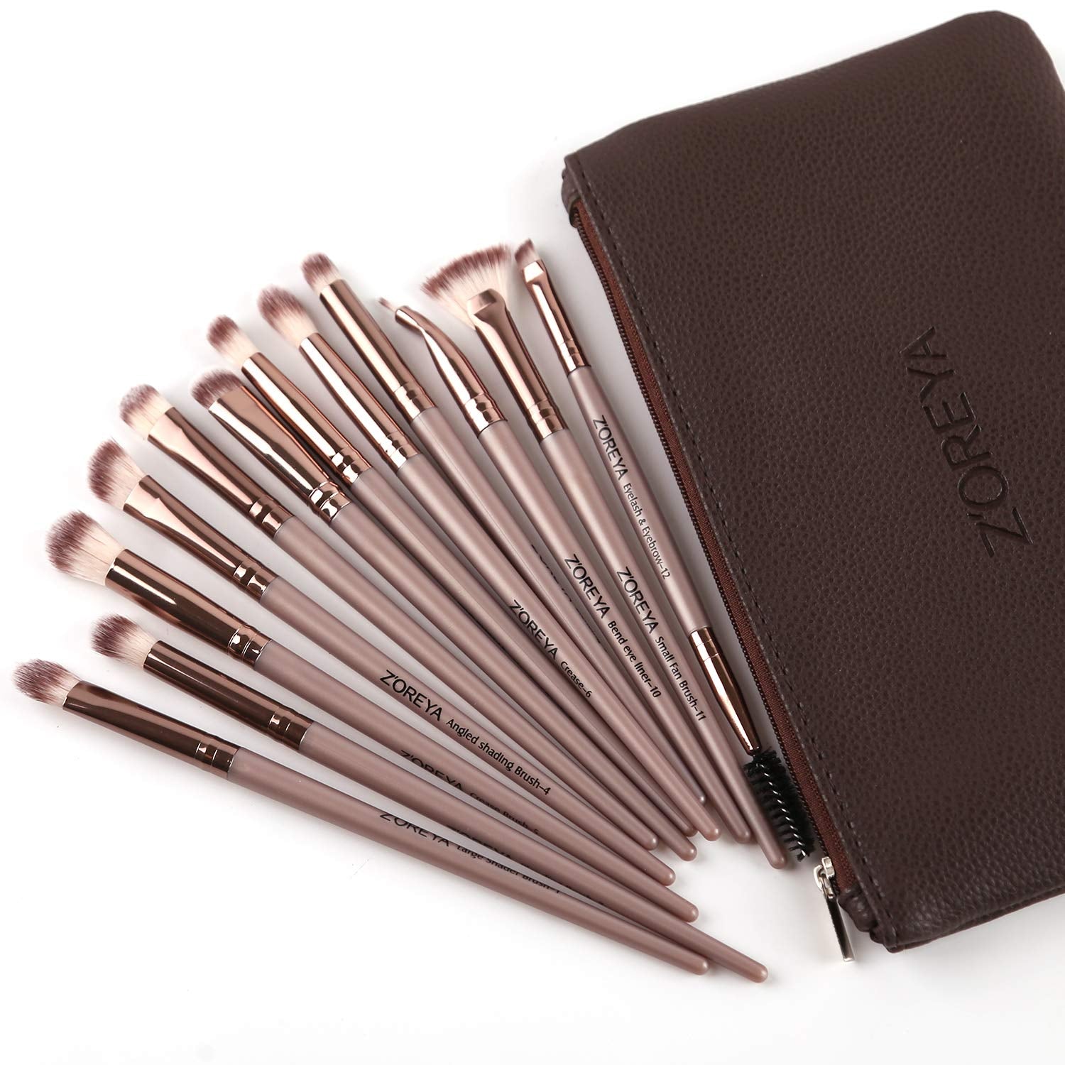 Z'OREYA Eye Makeup Brushes, 12 Pcs Professional Eye Brush Set Eyeshadow, Eyebrow, Blending, Fan, Eyelash Brush Set with Carrying Bag(Champagne Gold)