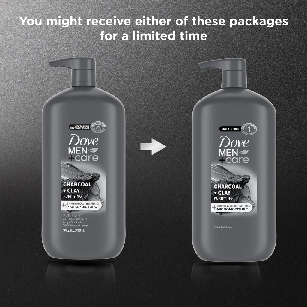 (4 Pack)  Purifying Hydrating Face & Body Wash for Men Charcoal & Clay, 30 Oz