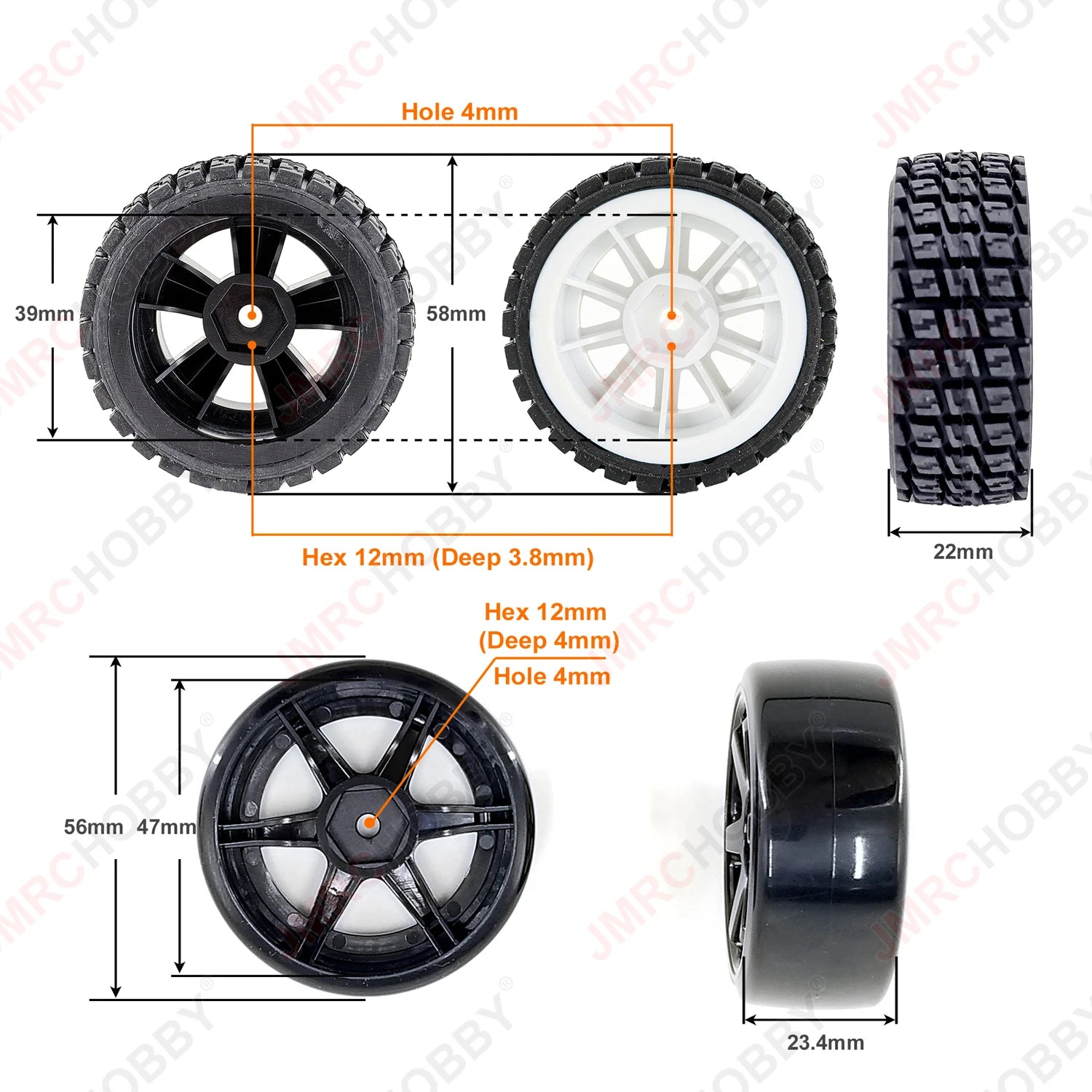 MJX Hyper Go 14301/14302/14303 RC Car Accessories - Rubber TPR Glued Road Wheels with Sponge for 1/14 Scale Drift Performance