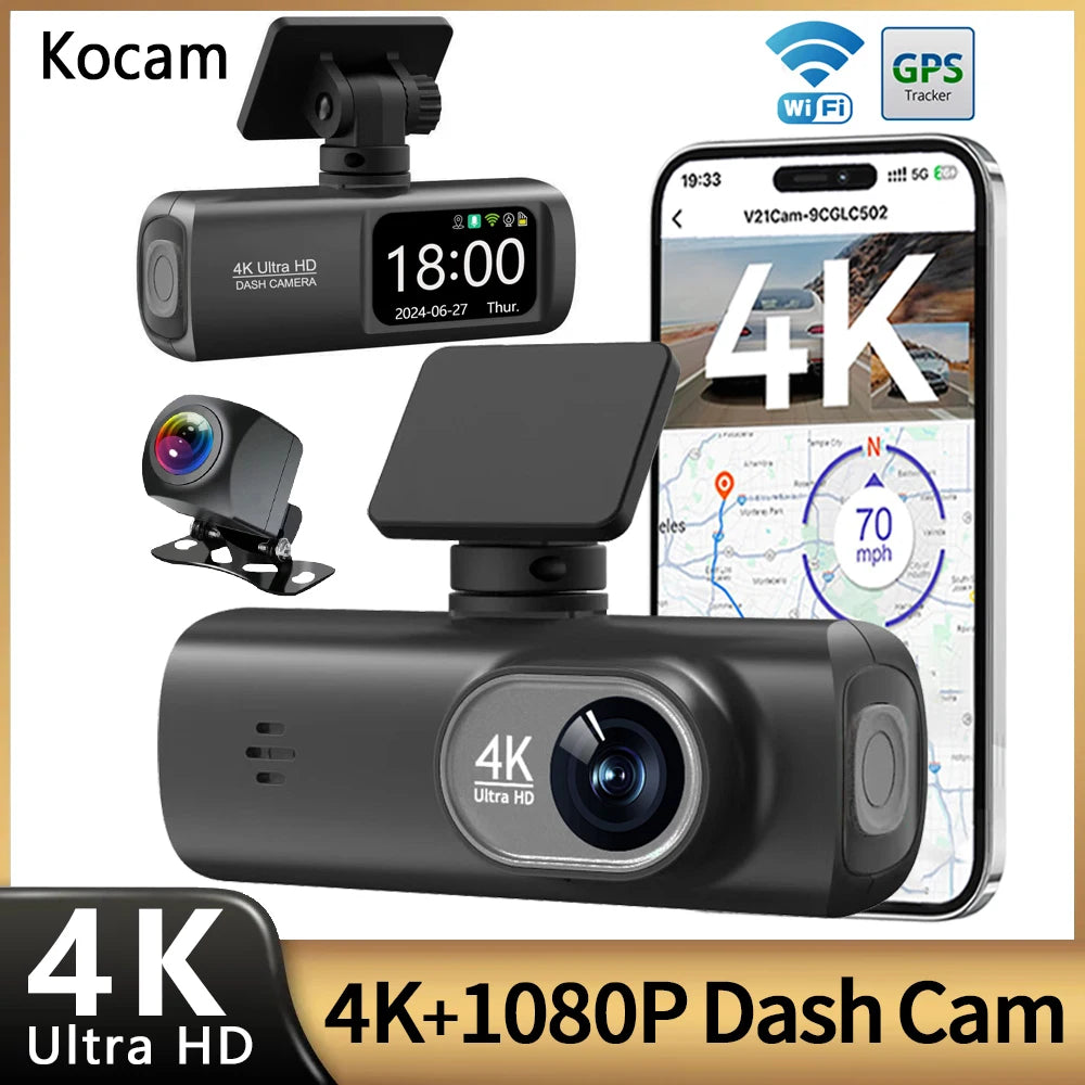 Dash Cam 4K UHD for Car Camera Front Rear Dual Lens with GPS Wifi 24H Parking Mode Night Vision Car DVR Video Registrator