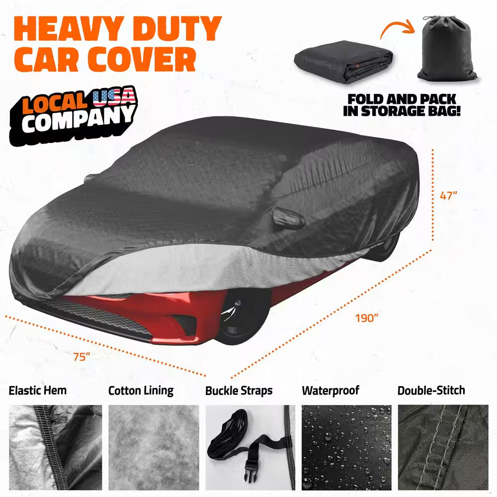 190 In. X 75 In. X 47 In. Extra Thick PVC Cotton Lined Heavy-Duty Sedan Car Cover