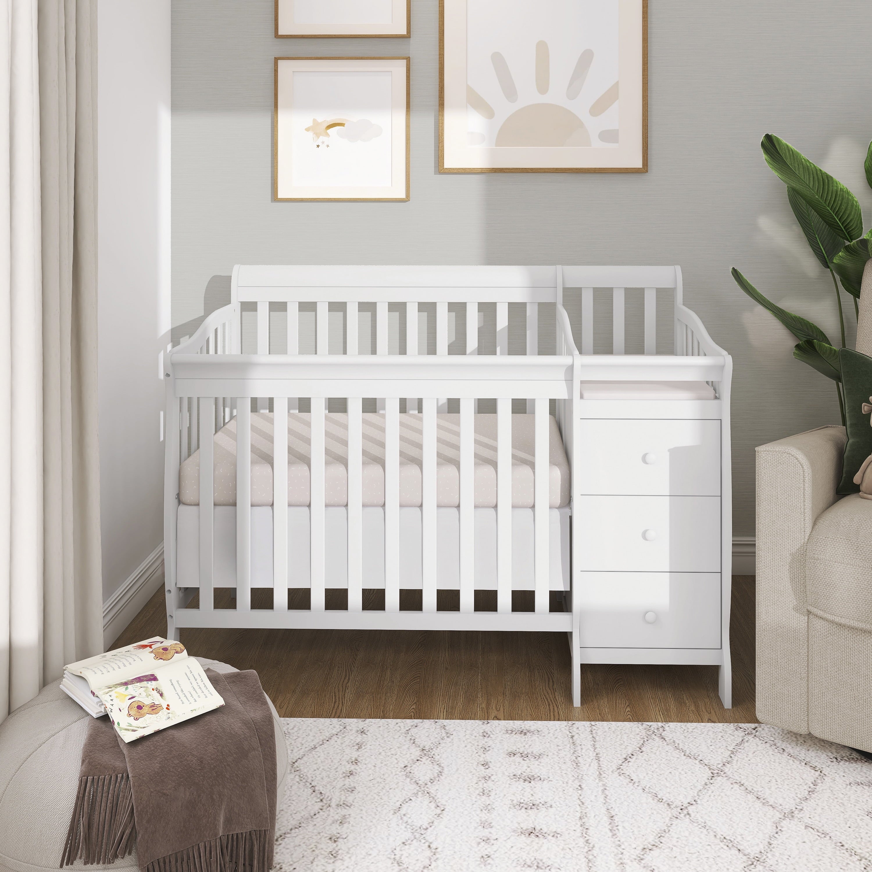 Dream on Me Jayden 4-In-1 Mini Convertible Crib and Changer, White