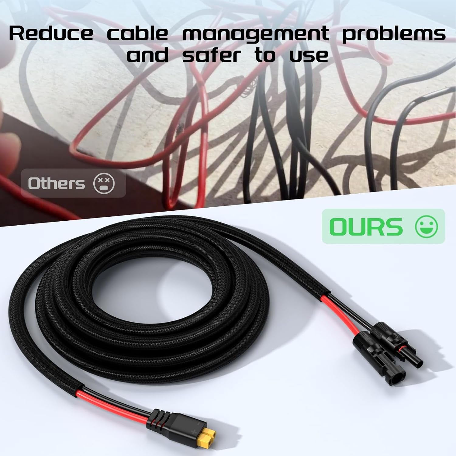 Bateria Solar Charge Cable to XT60 Adaptor and Solar Connectors - 12AWG 10FT for Solar Panels and RV Station