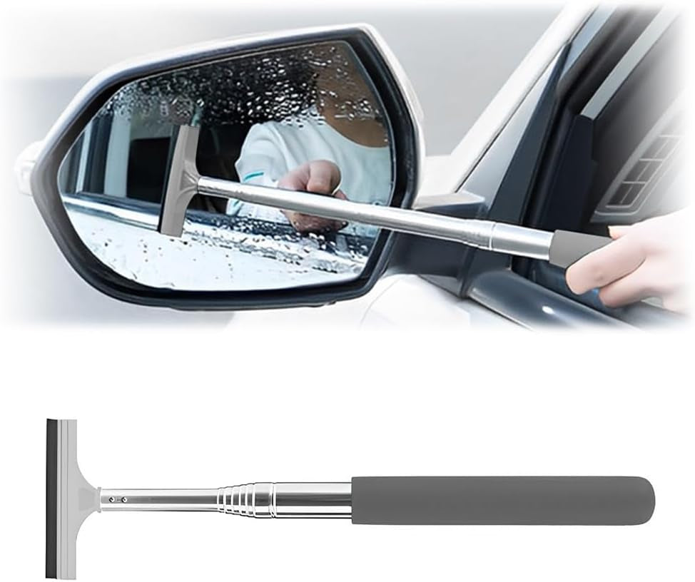 Ultimate Car Rearview Mirror Wiper & Telescopic Squeegee - Portable Water Cleaner for All Vehicles (Black)