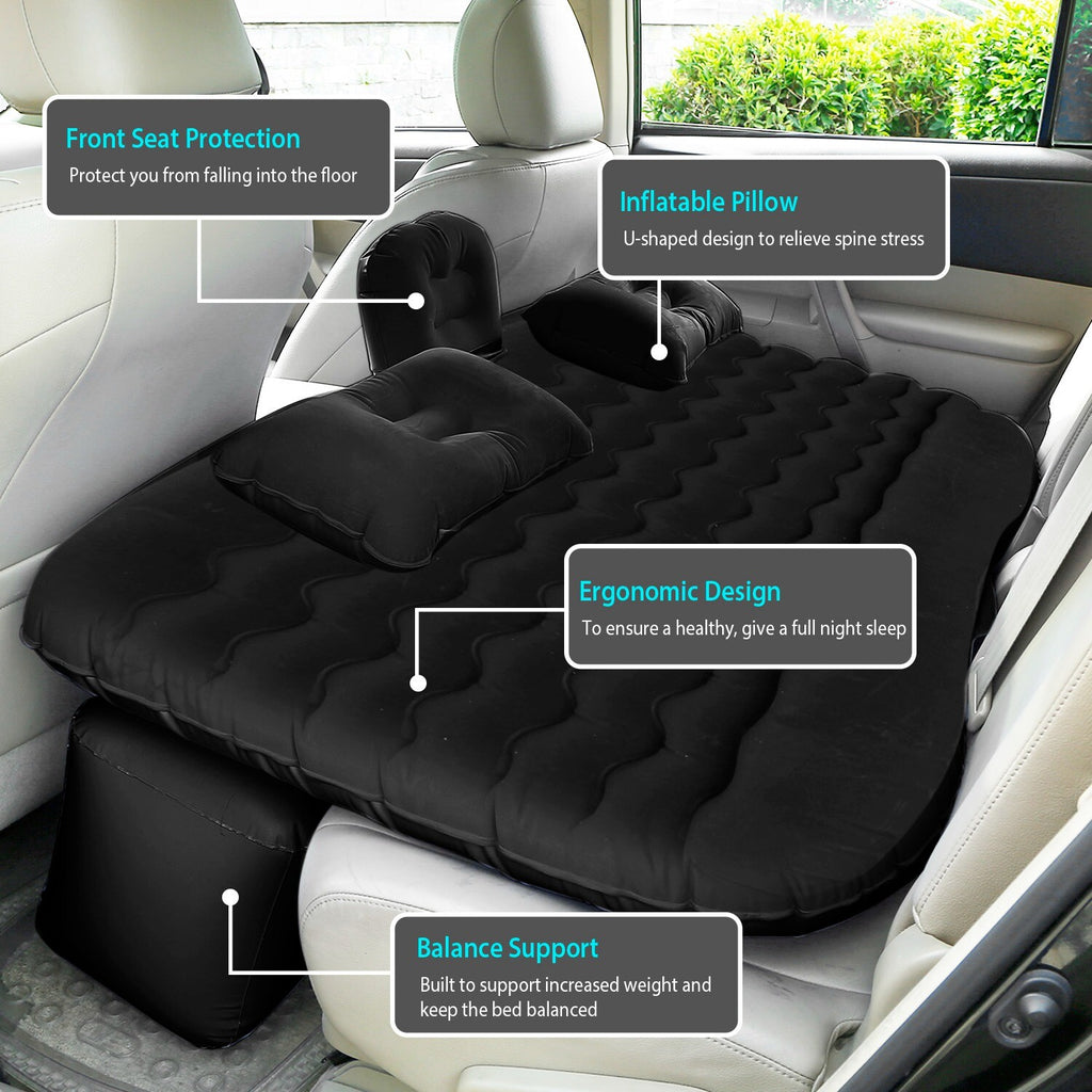 Inflatable Travel Car Mattress with Air Bed for Back Seat Comfort, Includes Two Pillows and Pump