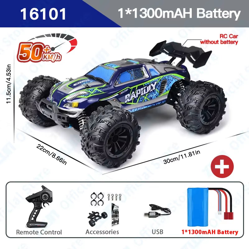 ZWN 1:16 High-Speed 4WD RC Monster Truck - 70KM/H Drift Car with LED Remote Control for Kids - Perfect Rival to Wltoys 144001