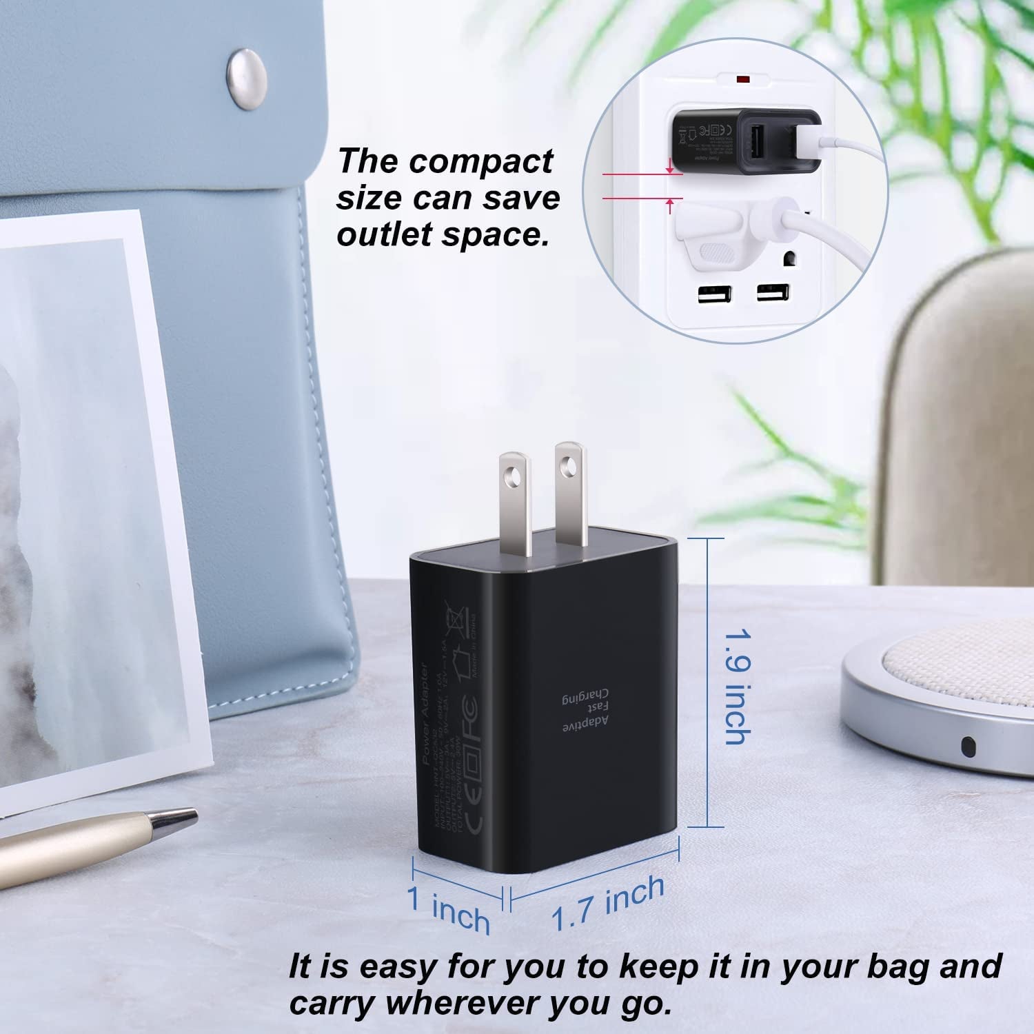 Quick Fast Charge 3.0 USB Wall Charger, Costyle 5 Pack 30W Dual USB Power Adapter (Fast Charge 3.0&5V 2.4A) Adaptive Fast Charging Block Compatible Iphone 11 XS XR, Galaxy S10 S9,Note 10-Black