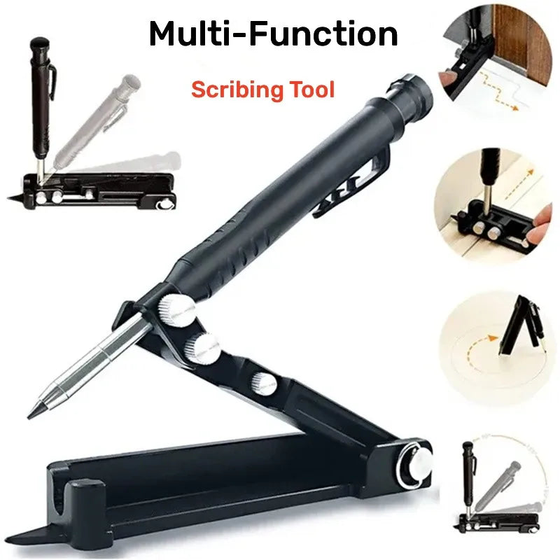 Carpentry Graffiti Line Measuring Hand Tools Multi-Function Scribing Tool Aluminum Alloy Scribe Tool with Deep Hole Pencil