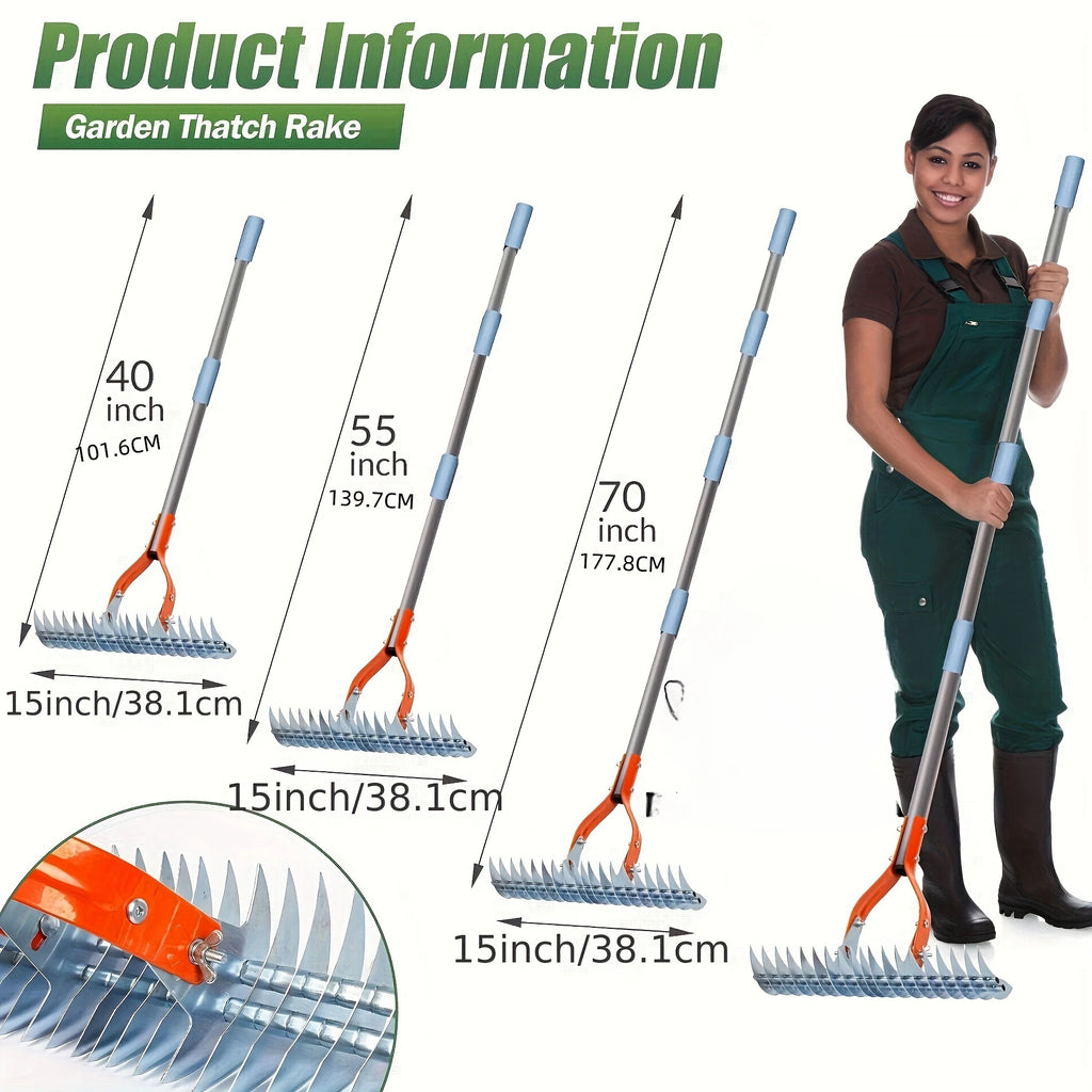 Versatile Grass Grooming Rake Lawn Thatching Rake Robust Dethatcher Rake for Cleaning Dead Grass, Yard Garden Durable Soil Rake